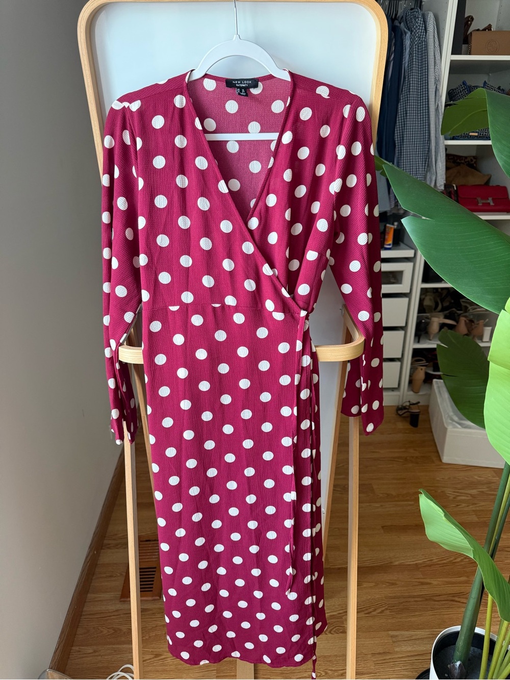 Maternity Women’s Burgundy Polka Dot Wrap Dress